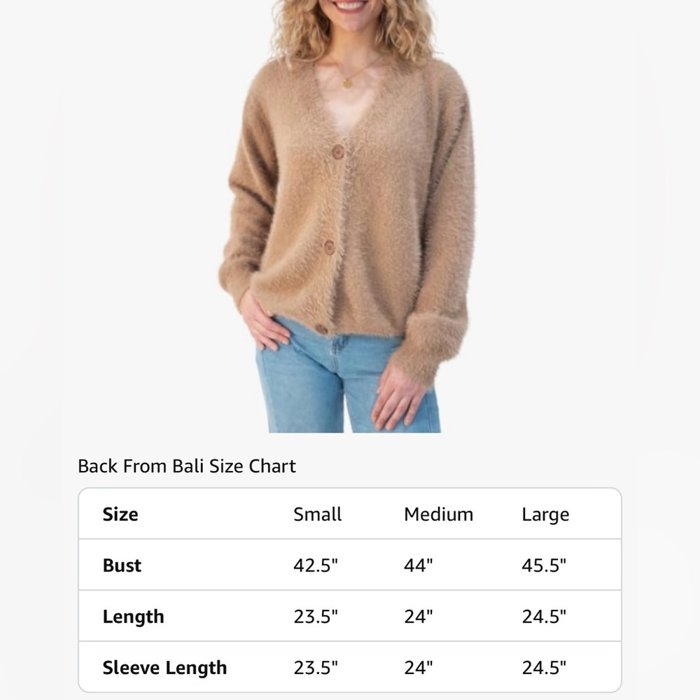 Slouchy V-Neck Cardigan Fuzzy Knit Sweater Oversized Drop Shoulder Long Sleeves - Picture 5 of 10